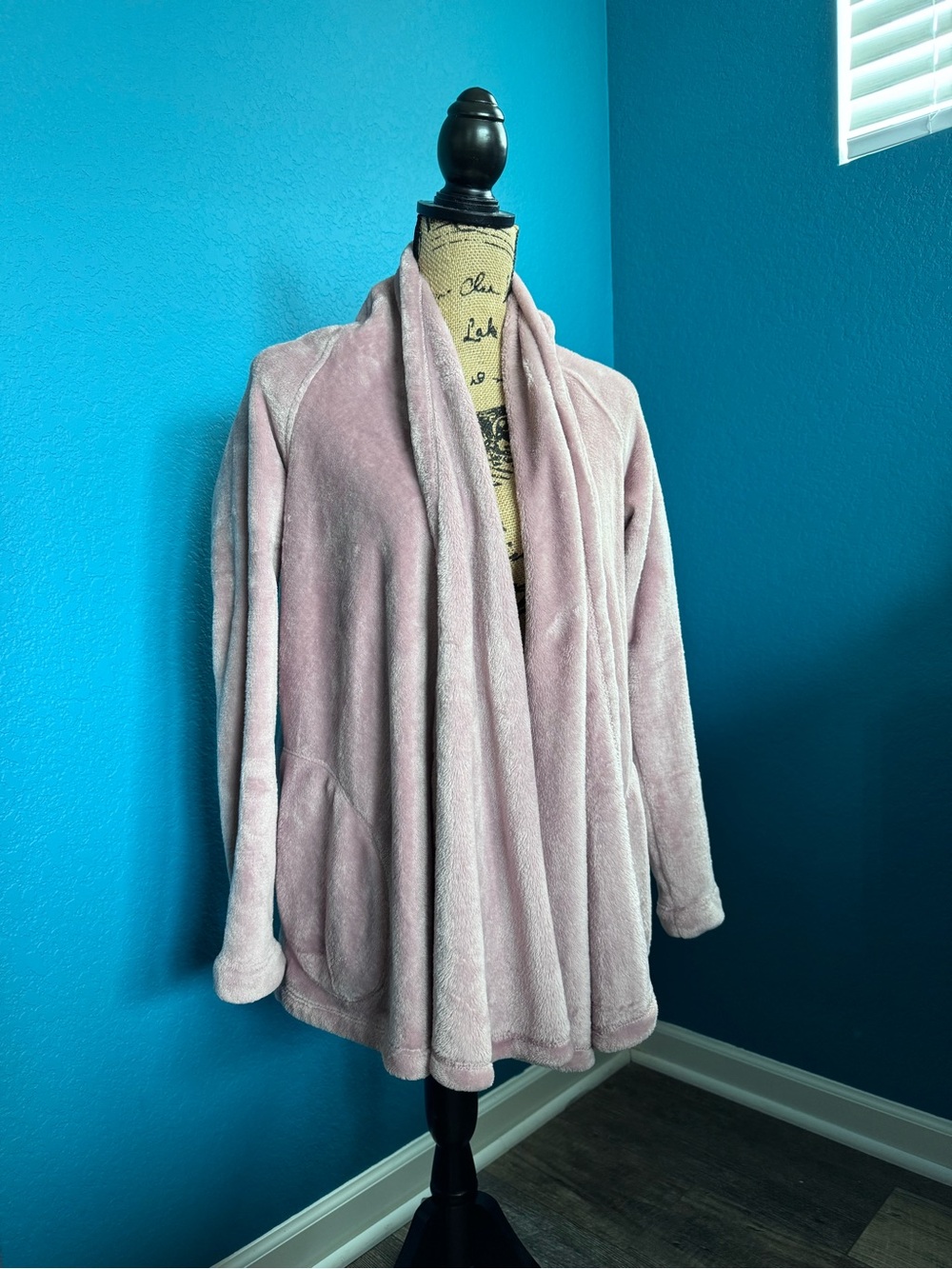 UGG Isla Fleece Draped Open Front Wrap Cardigan Robe Mauve Pink Small S